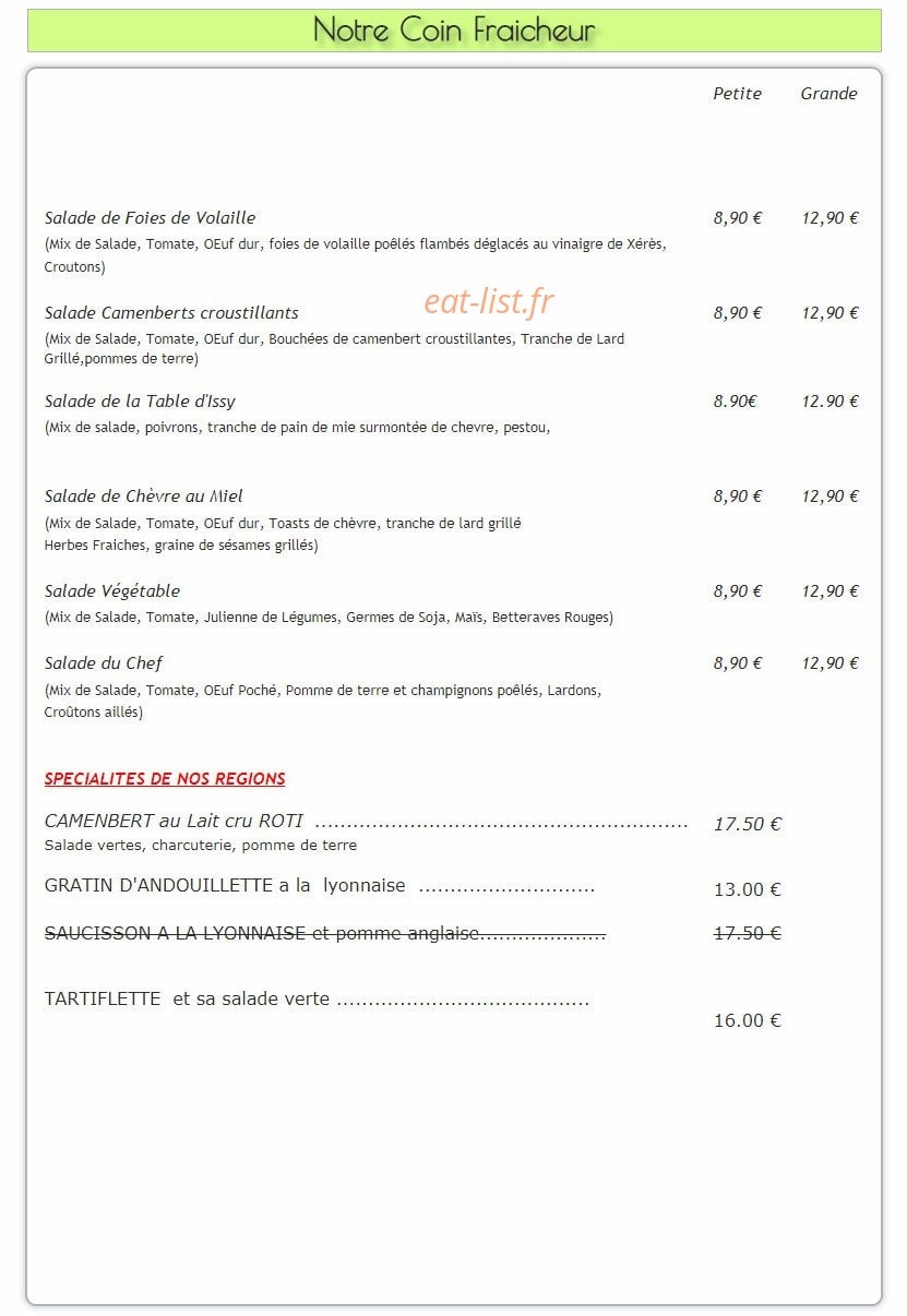 La Table D’issy — carte page 6
