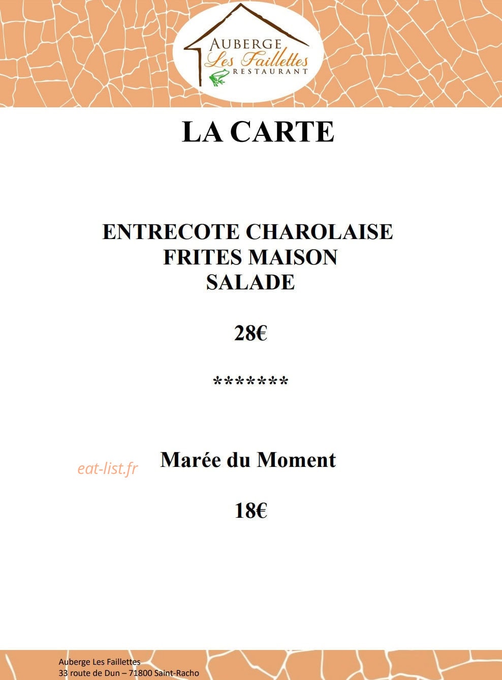 Auberge les Faillettes — carte page 1