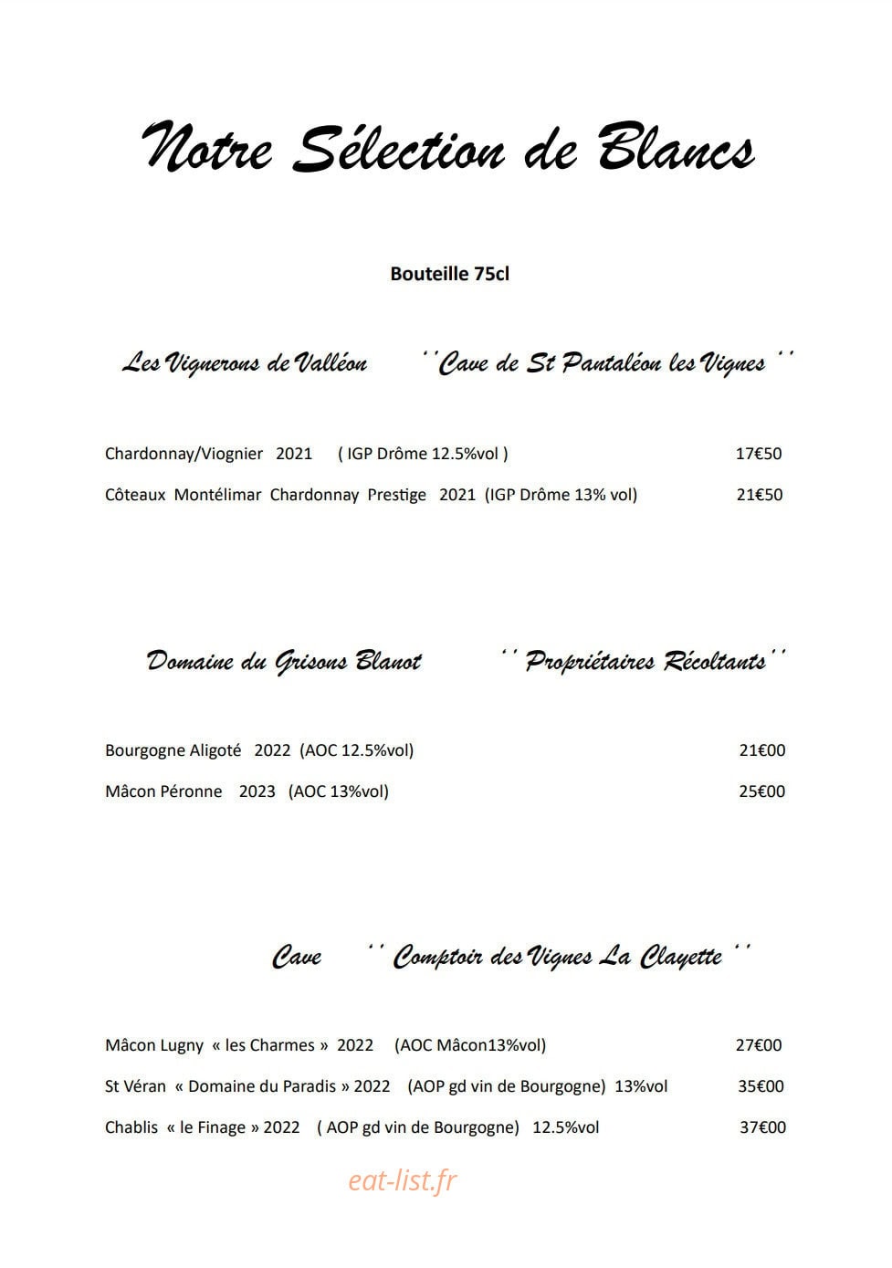 Auberge les Faillettes — carte page 9