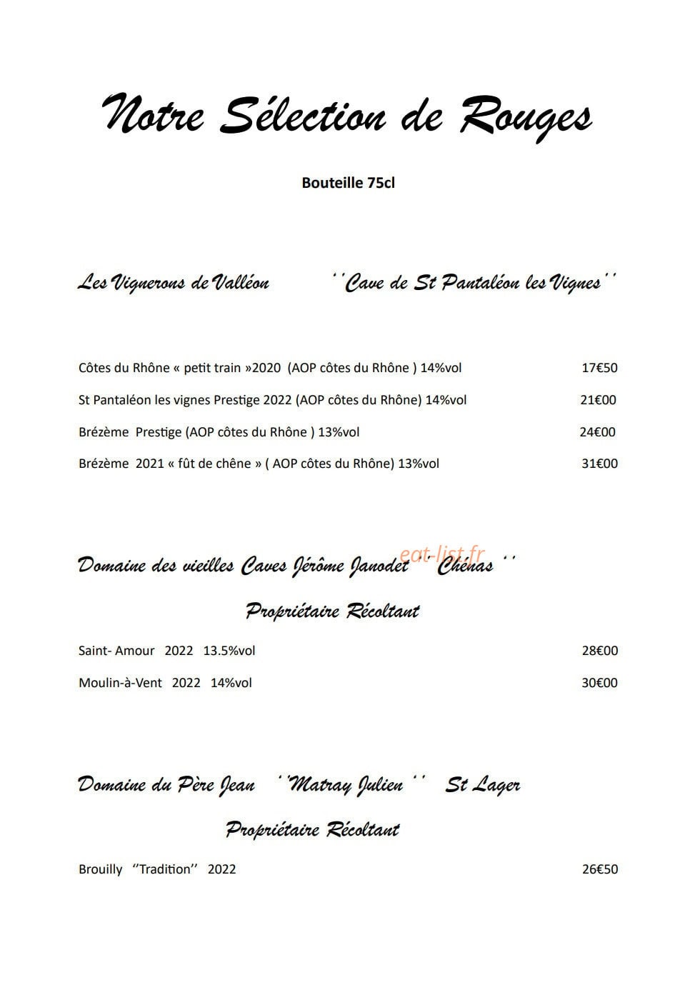 Auberge les Faillettes — carte page 7