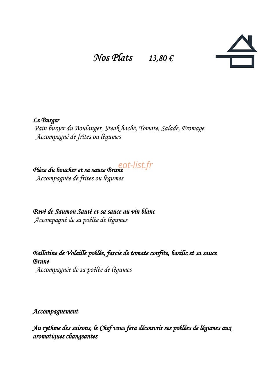 L'Atelier du chef — carte page 1