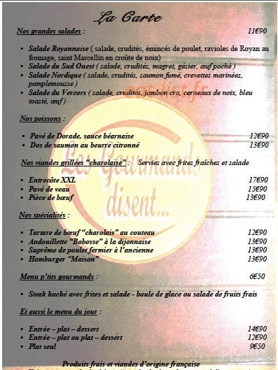 Les Gourmands Disent — carte page 1