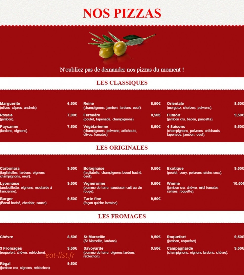 Régal Pizza — carte page 1