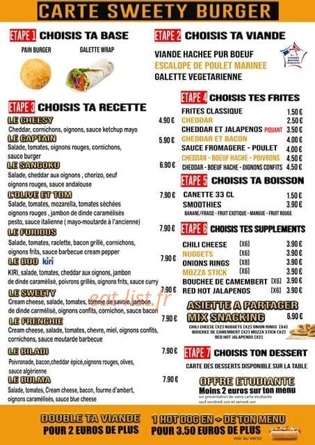 Sweety Burger — carte page 1