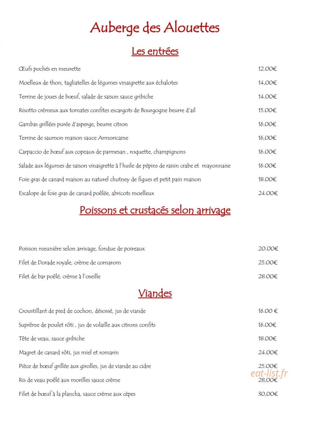 Auberge des alouettes — carte page 1