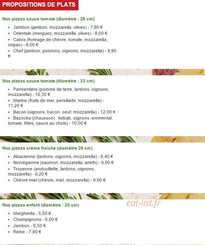 La pizza — carte page 1