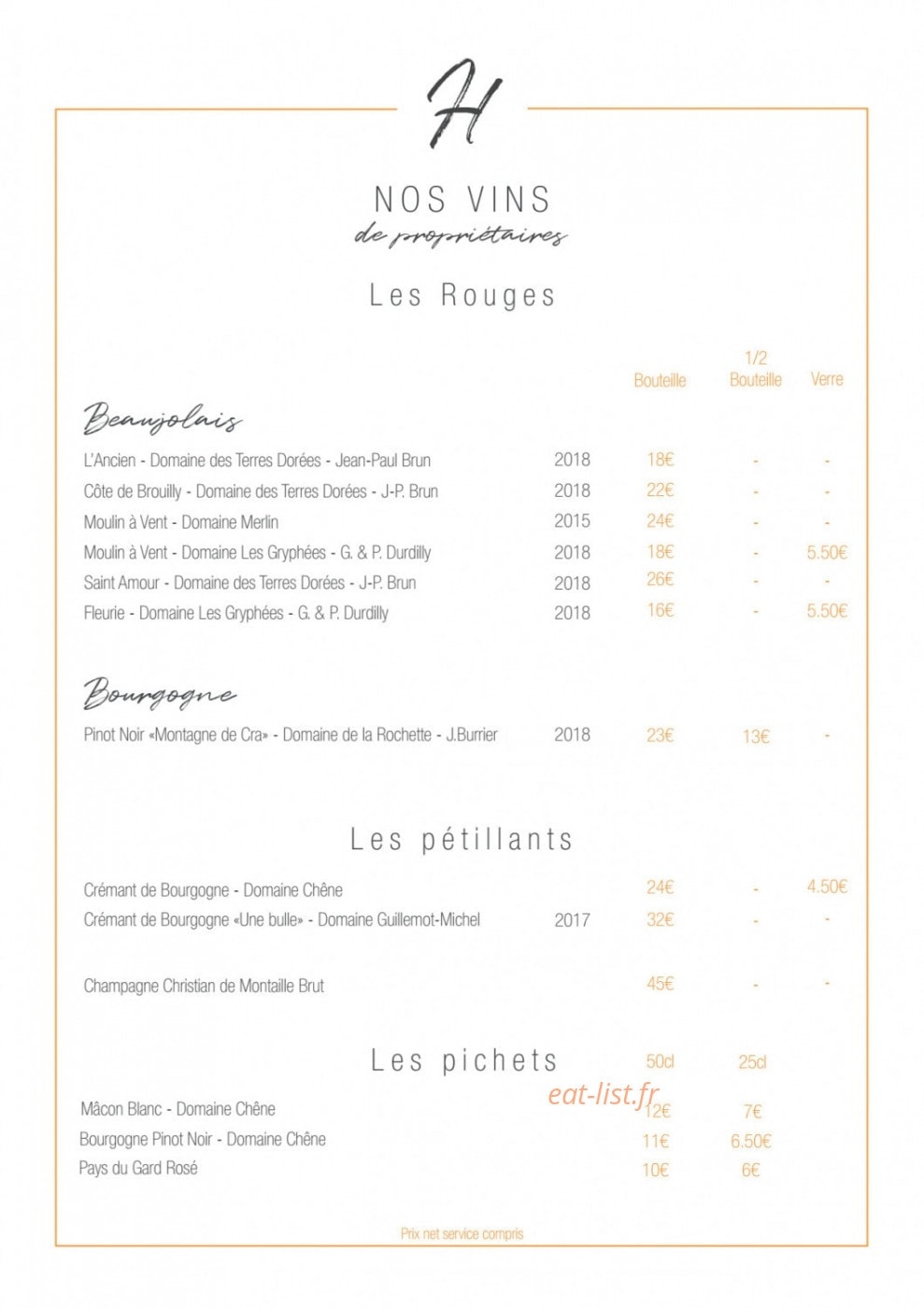 Restaurant Héritage — carte page 6
