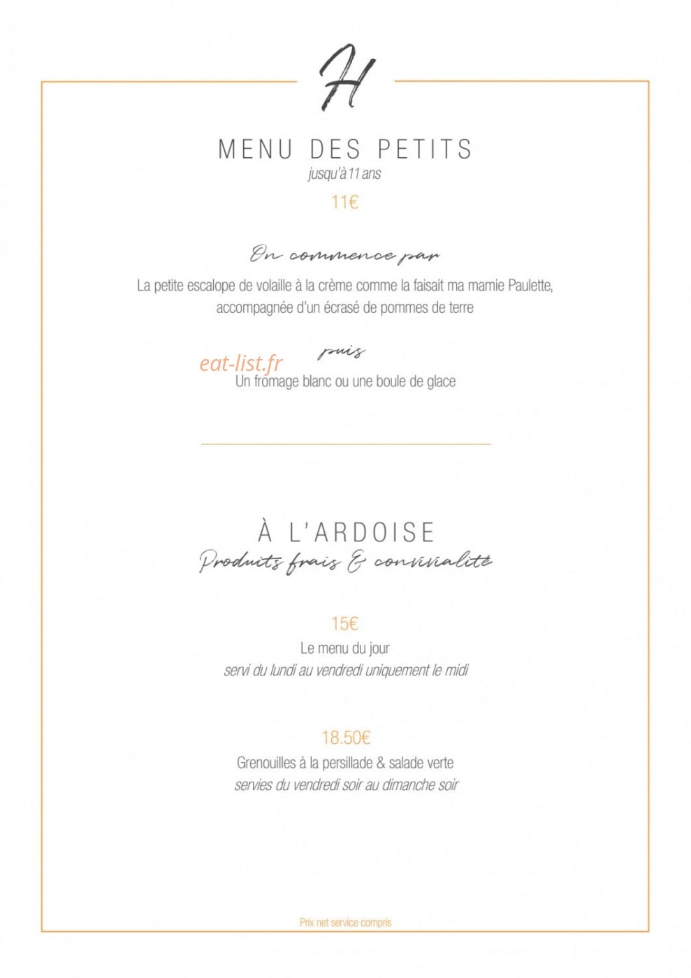 the ville restaurant menu
