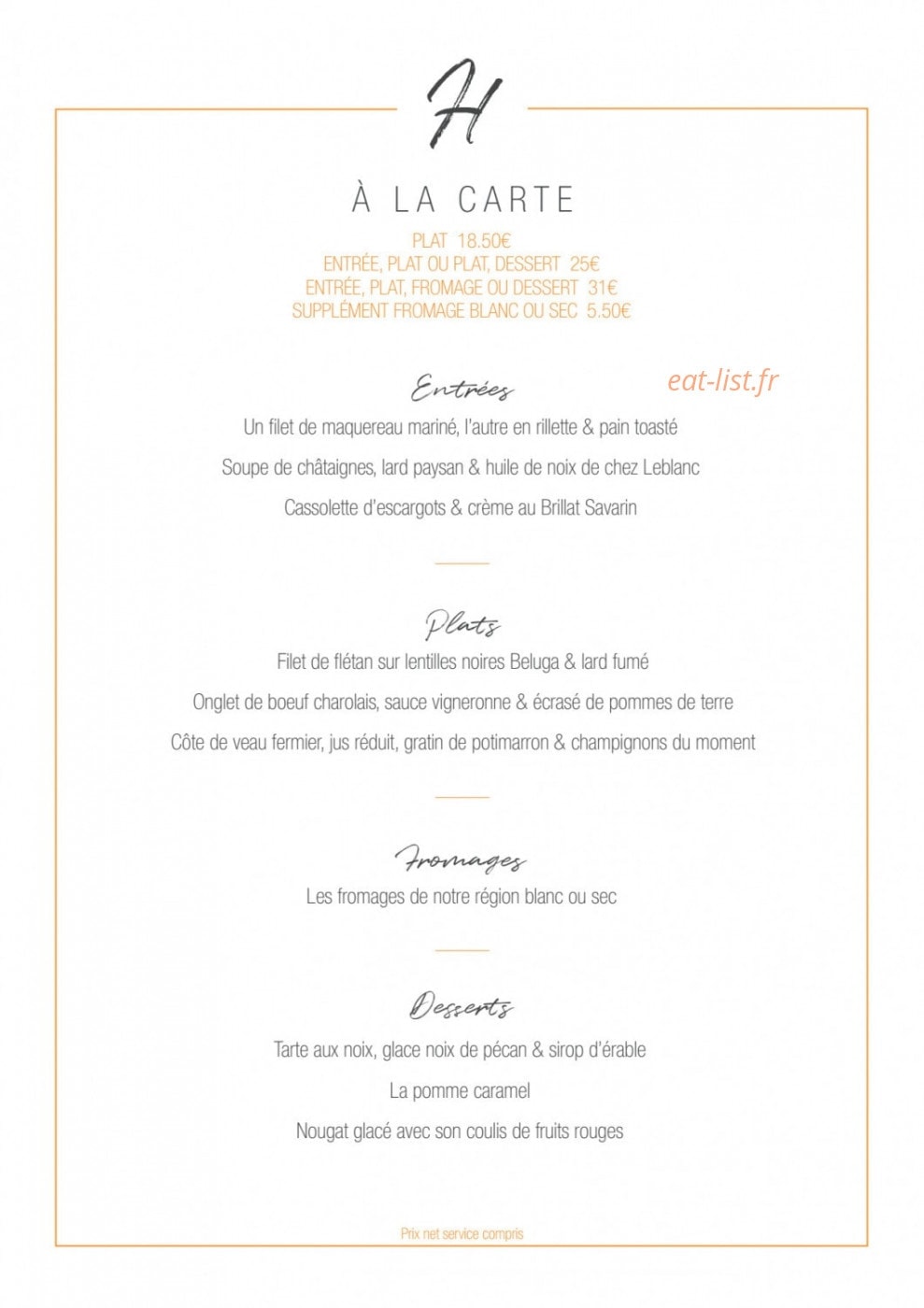 Restaurant Héritage — carte page 3