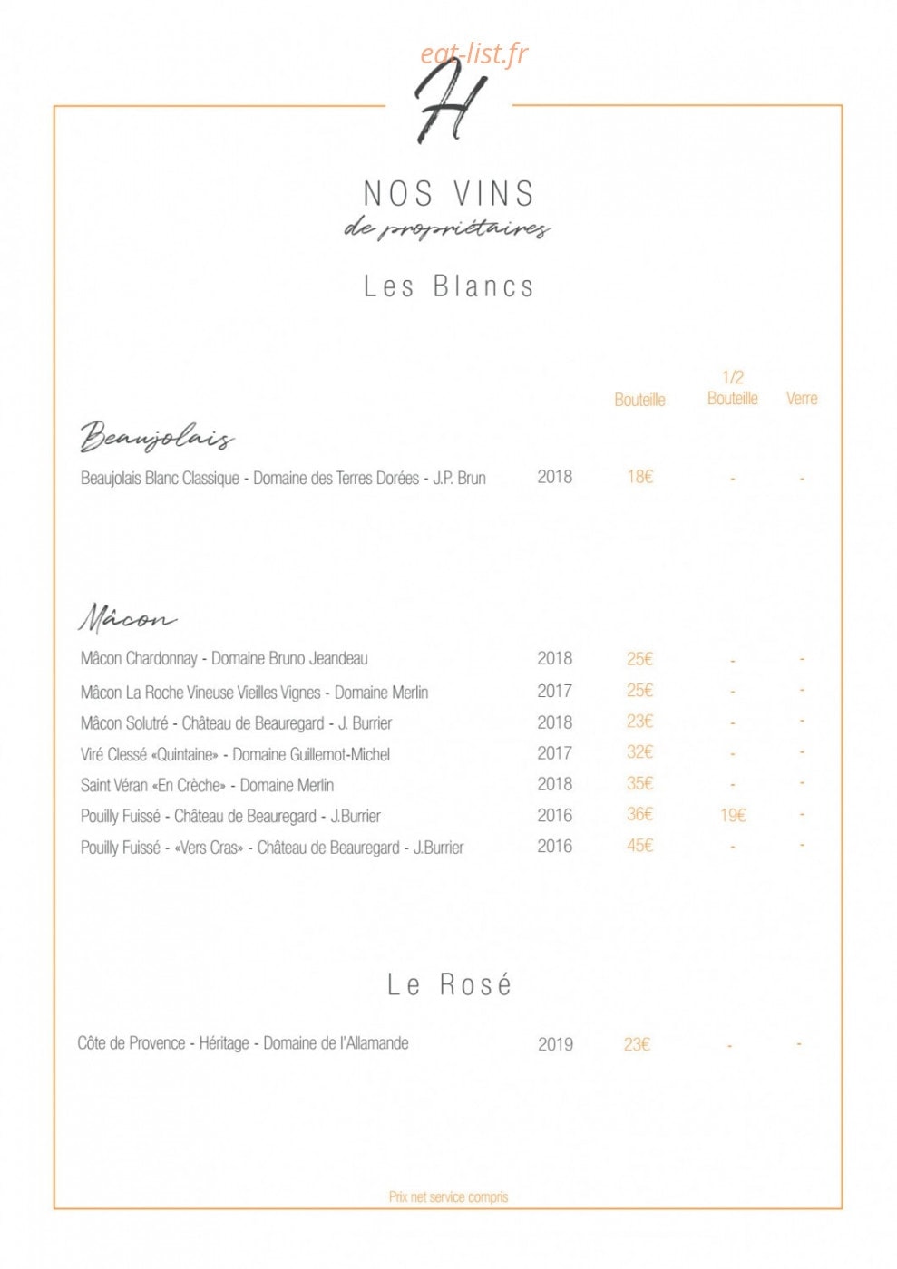 Restaurant Héritage — carte page 5