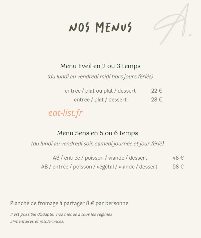 Agapes À Table — carte page 1