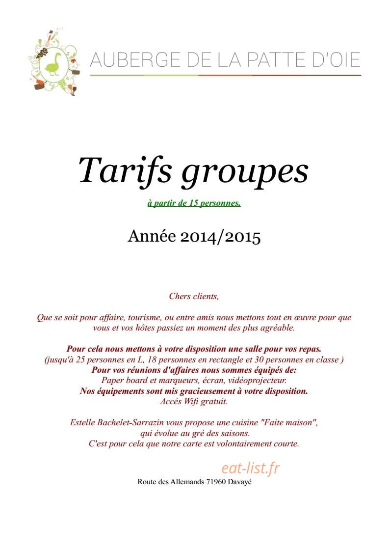 Auberge de la Patte d’Oie — carte page 5