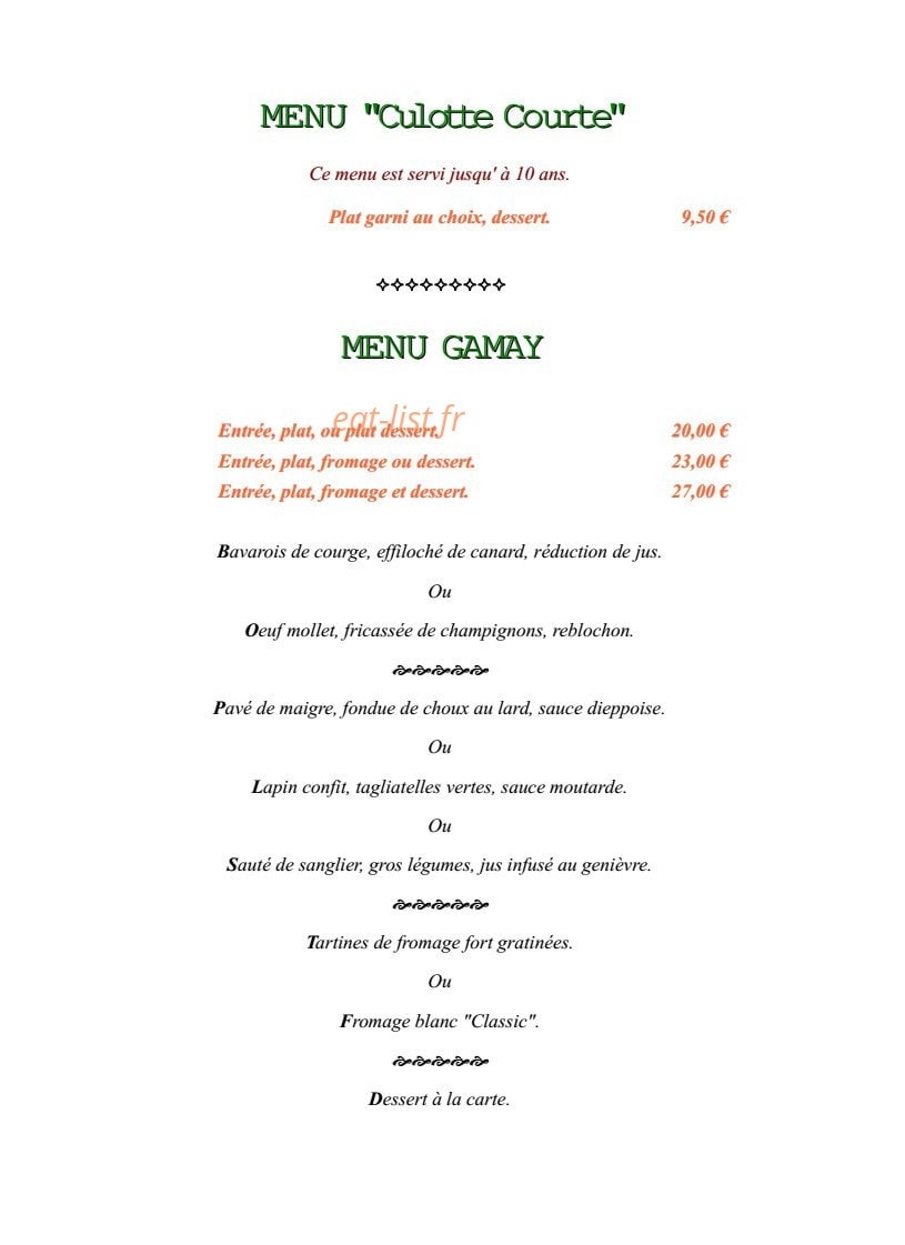 Auberge de la Patte d’Oie — carte page 2