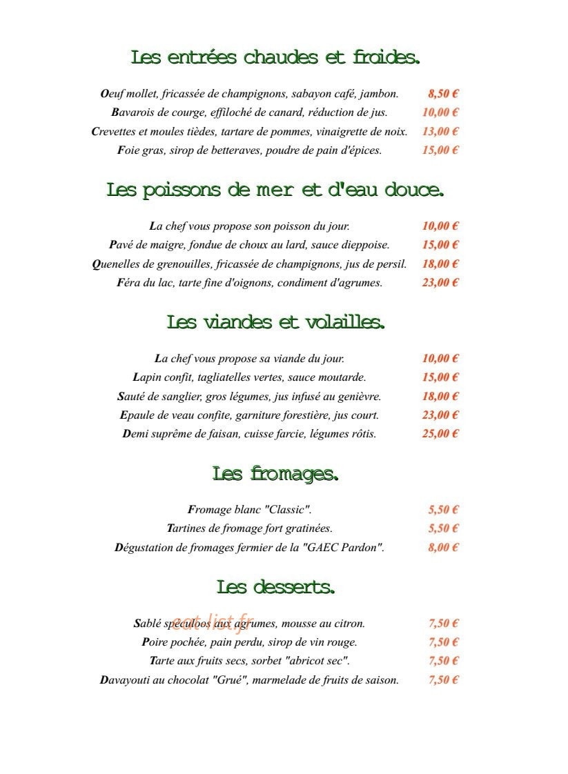Auberge de la Patte d’Oie — carte page 4