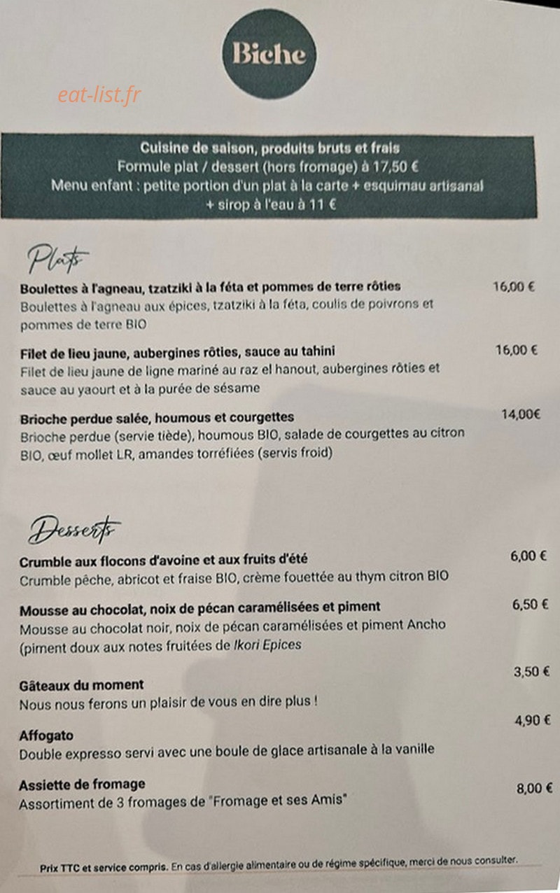 Biche — carte page 1