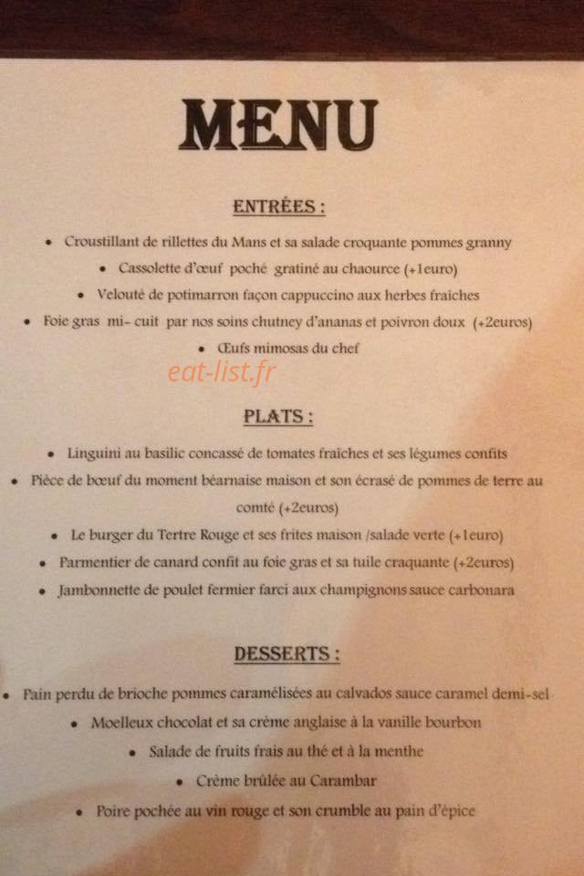 Bistrot du Tertre Rouge — carte page 1