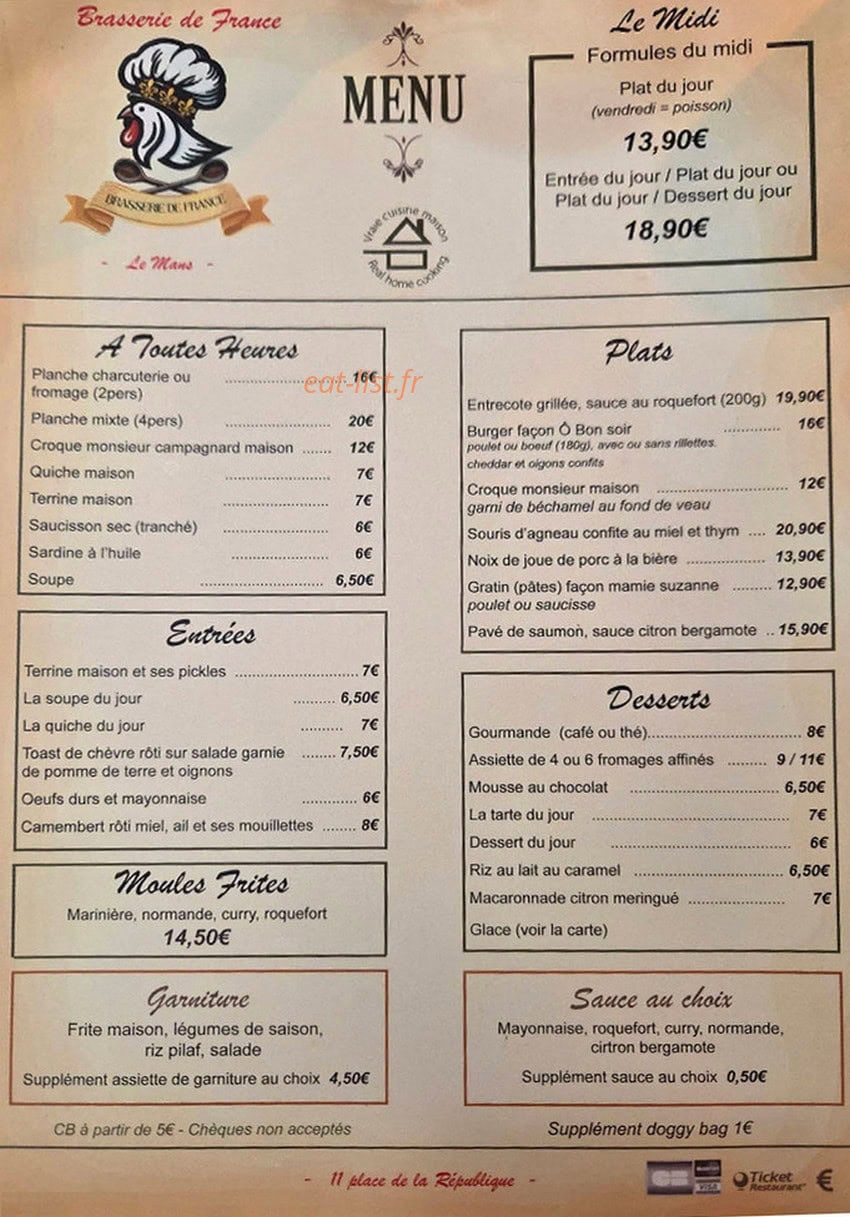 Brasserie de France — carte page 1