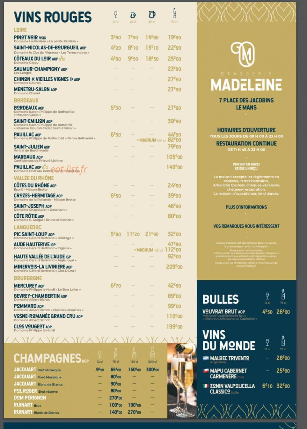 Brasserie Madeleine — carte page 15