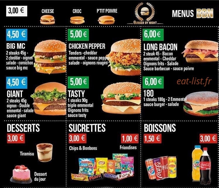 Burger Bynight — carte page 1