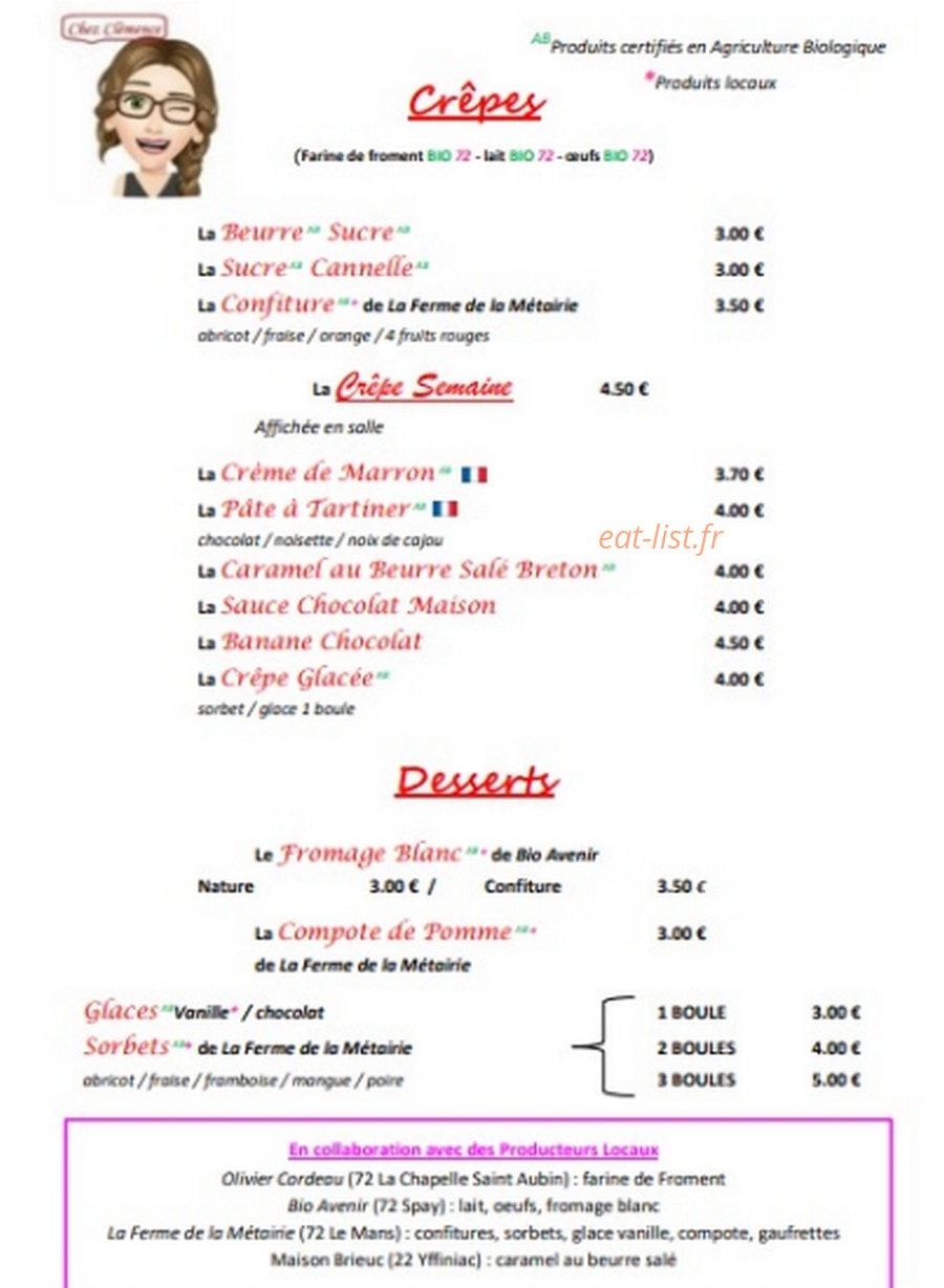 Chez Clémence — carte page 1