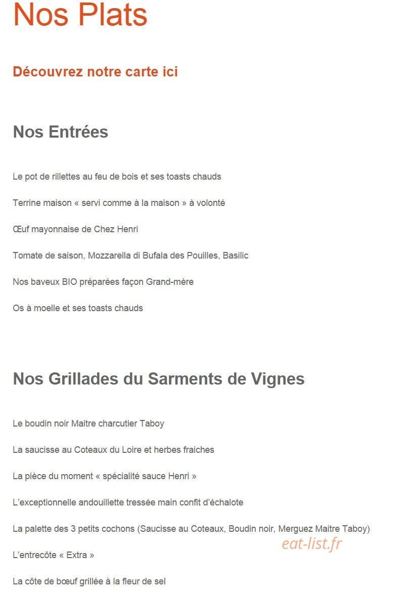 Chez Henri — carte page 1