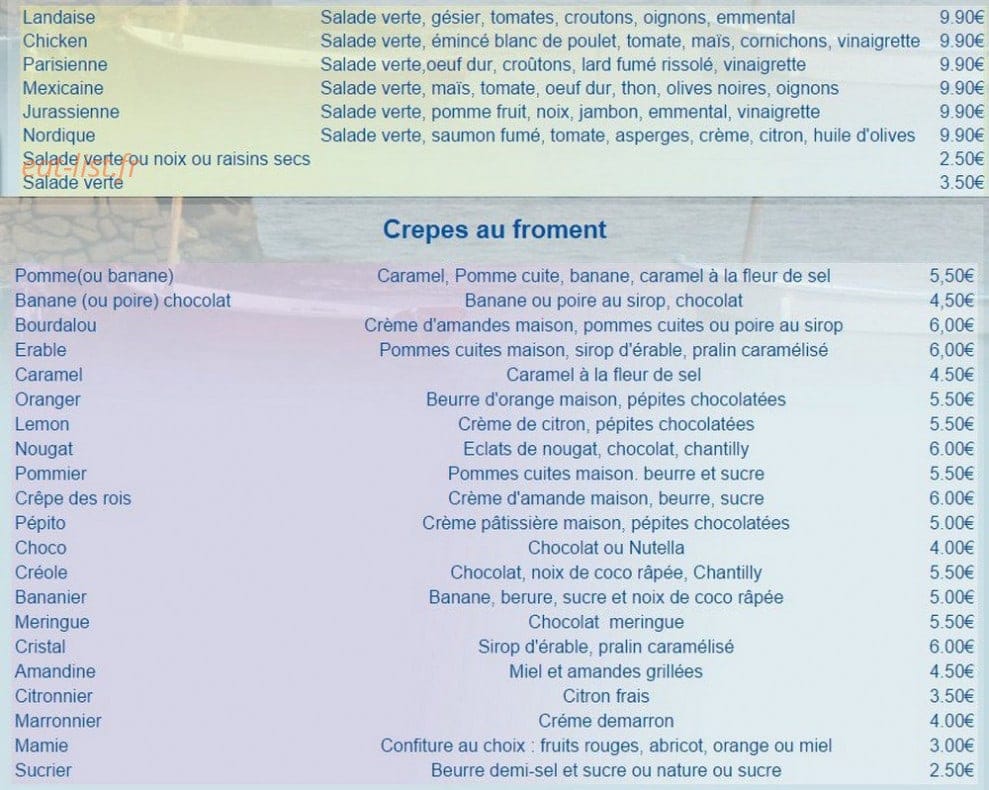 Crêperie Sarazine — carte page 1