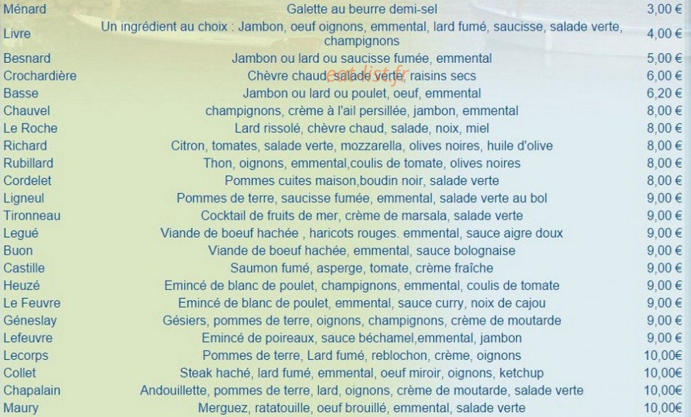 Crêperie Sarazine — carte page 3