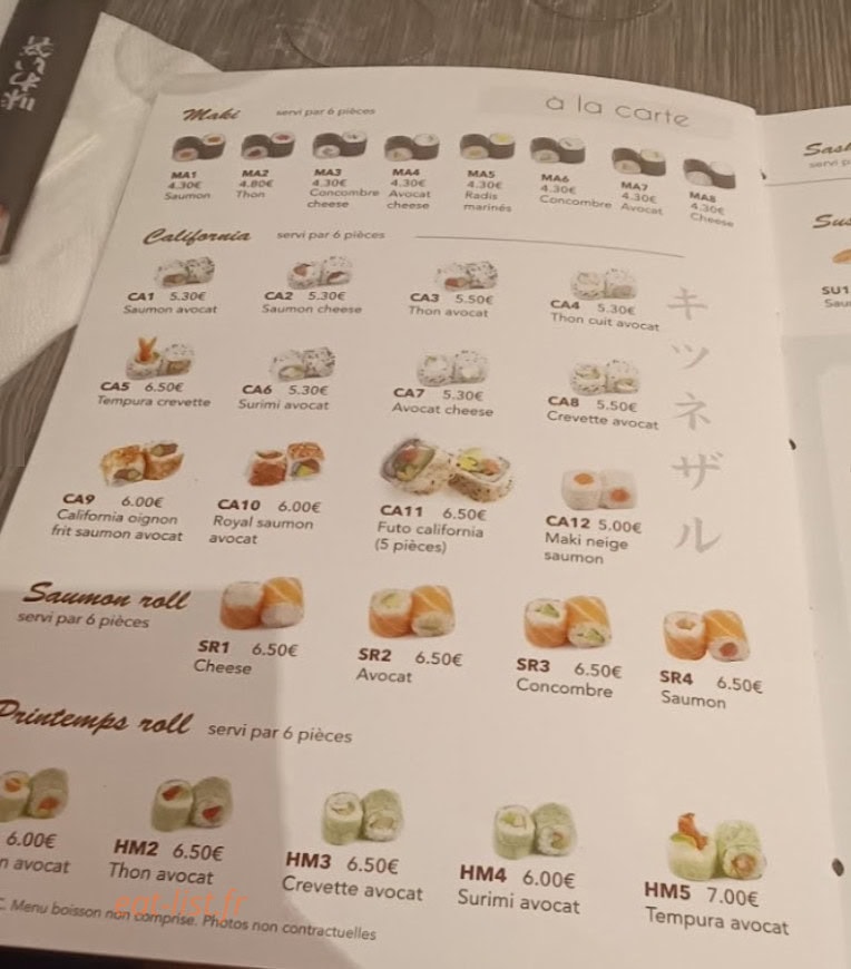 Jasmin Sushi — carte page 1