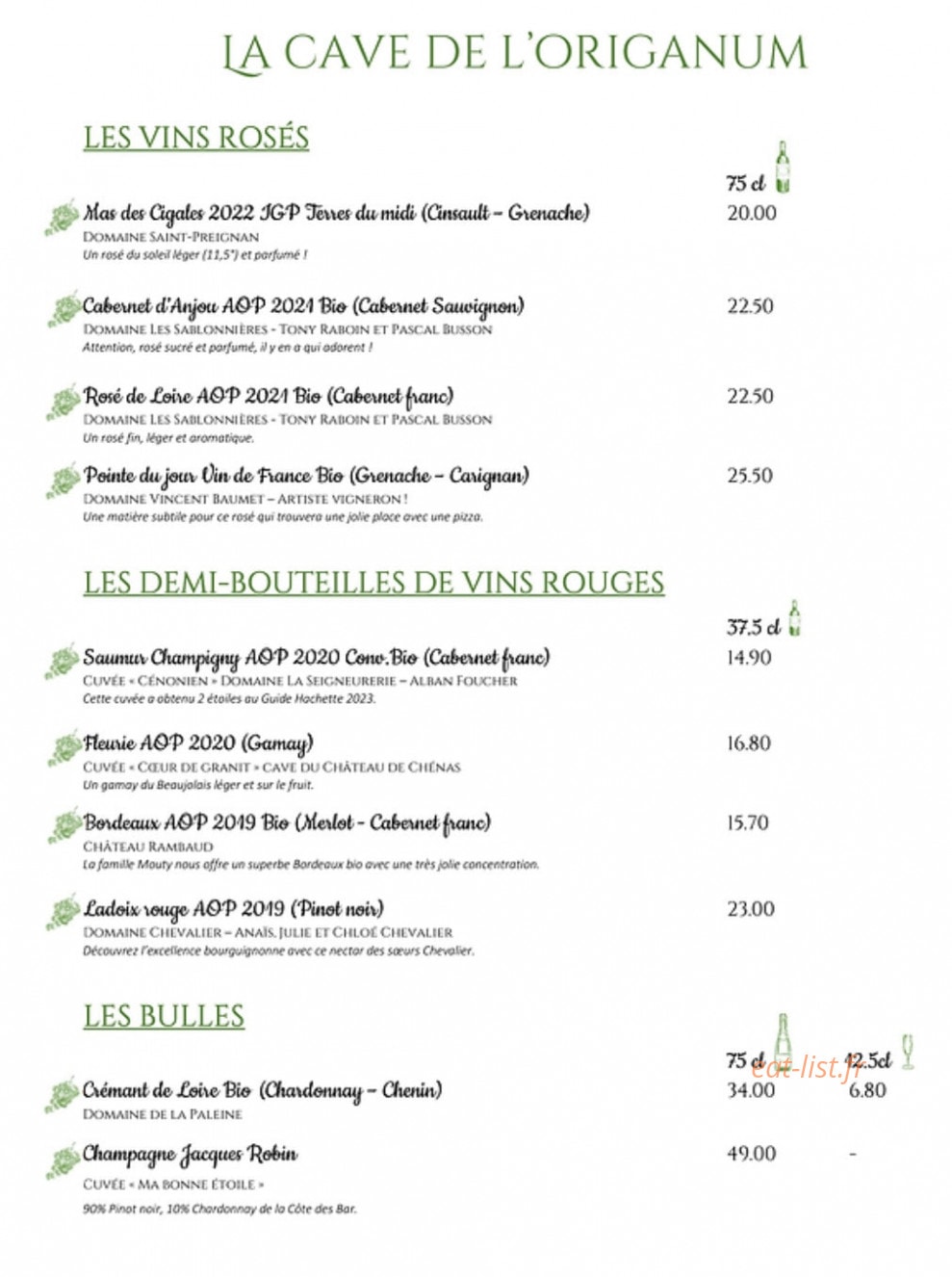 L’Origanum — carte page 6