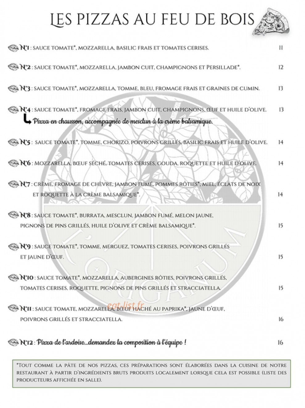 L’Origanum — carte page 1