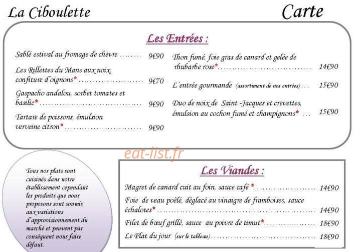 La Ciboulette — carte page 1