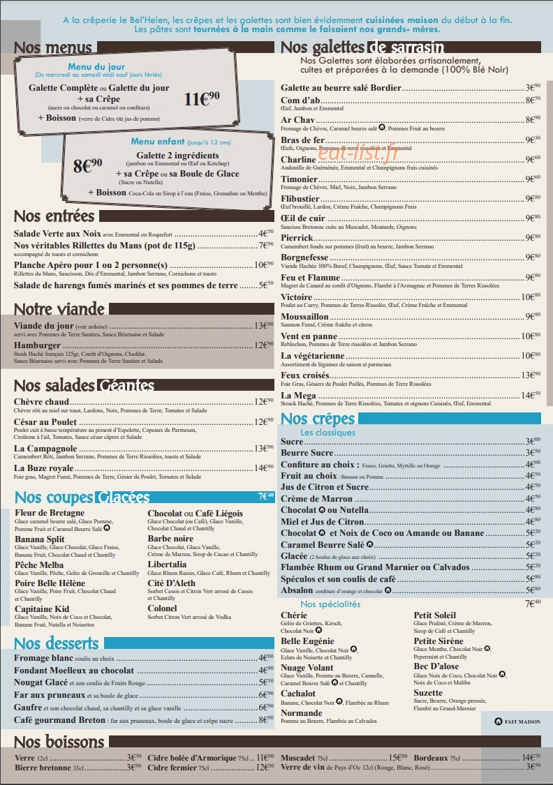 Le Bel'Helen — carte page 1