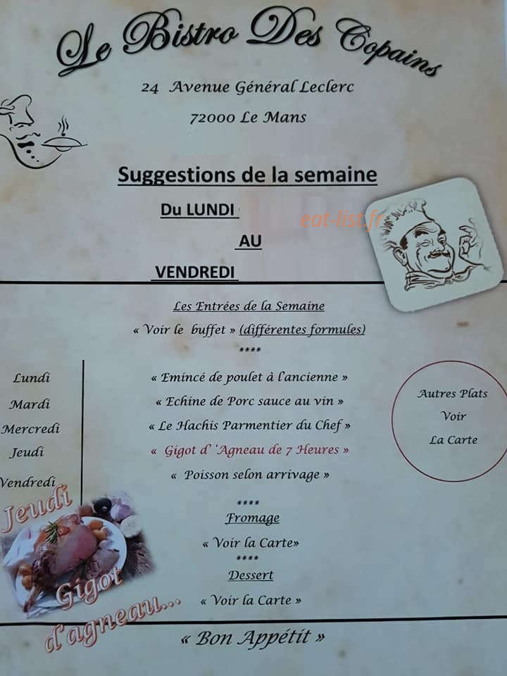 Le bistro des copains — carte page 1