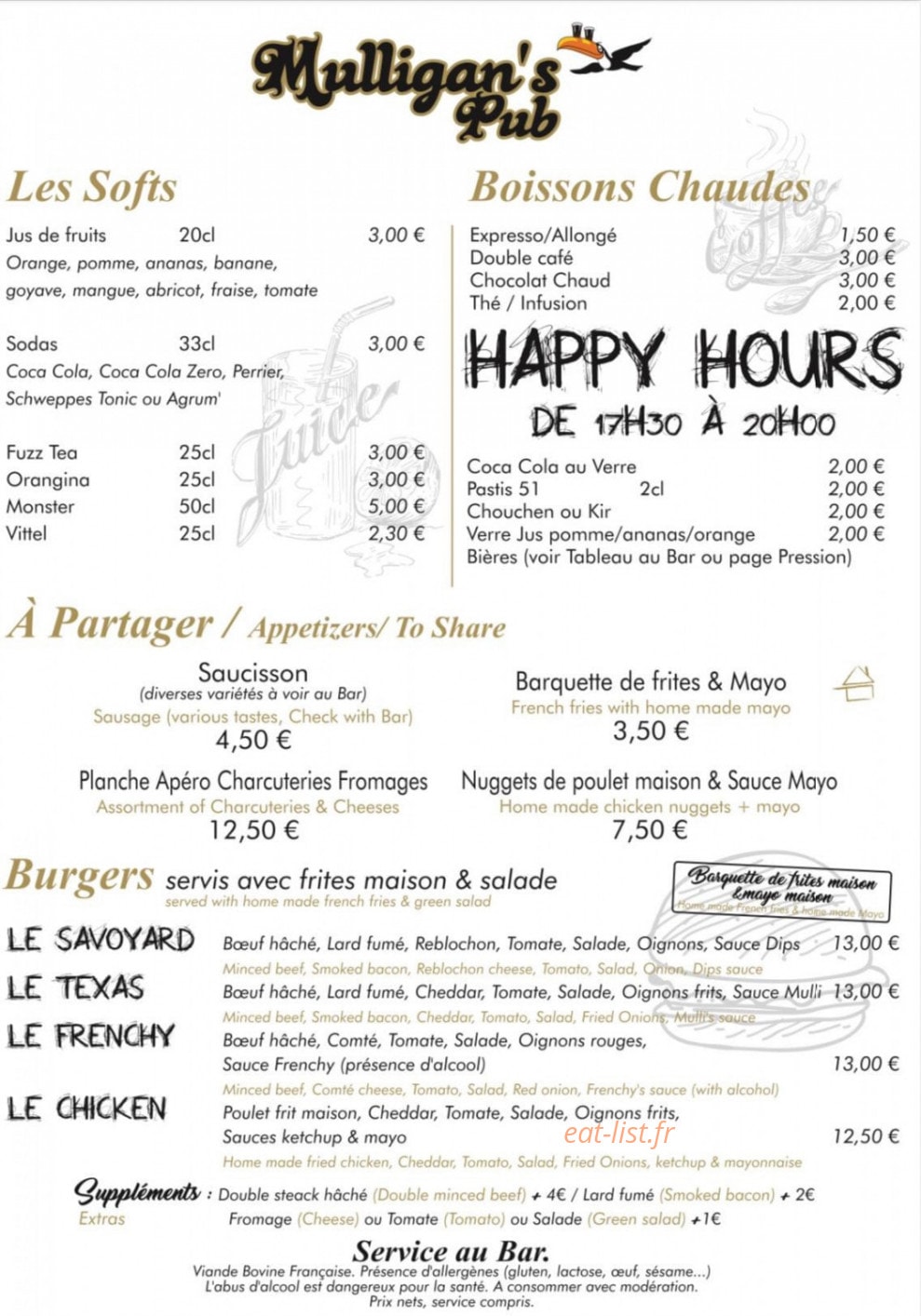 Le Mulligan's — carte page 1