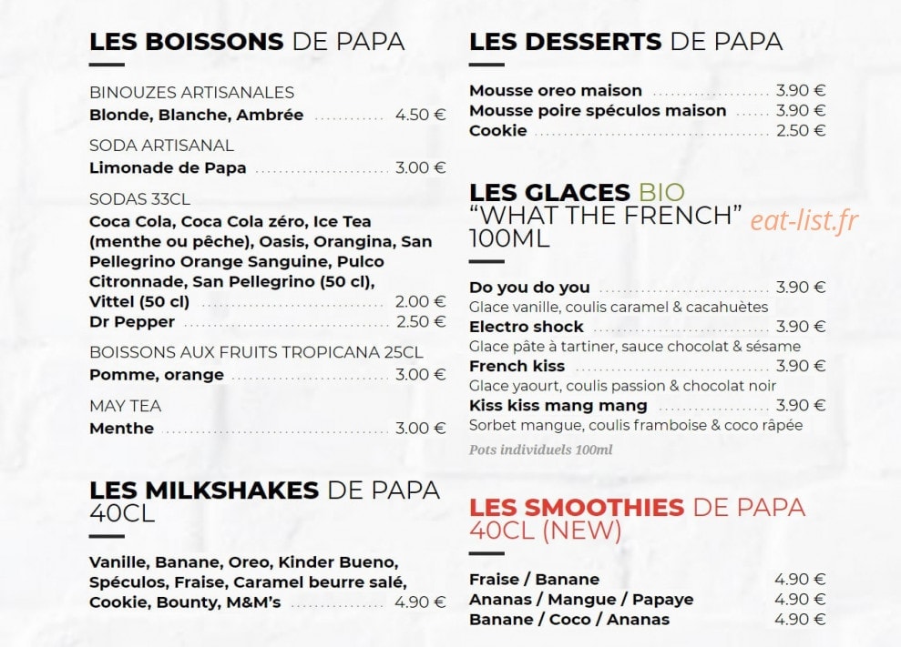 Les Burgers de Papa — carte page 4