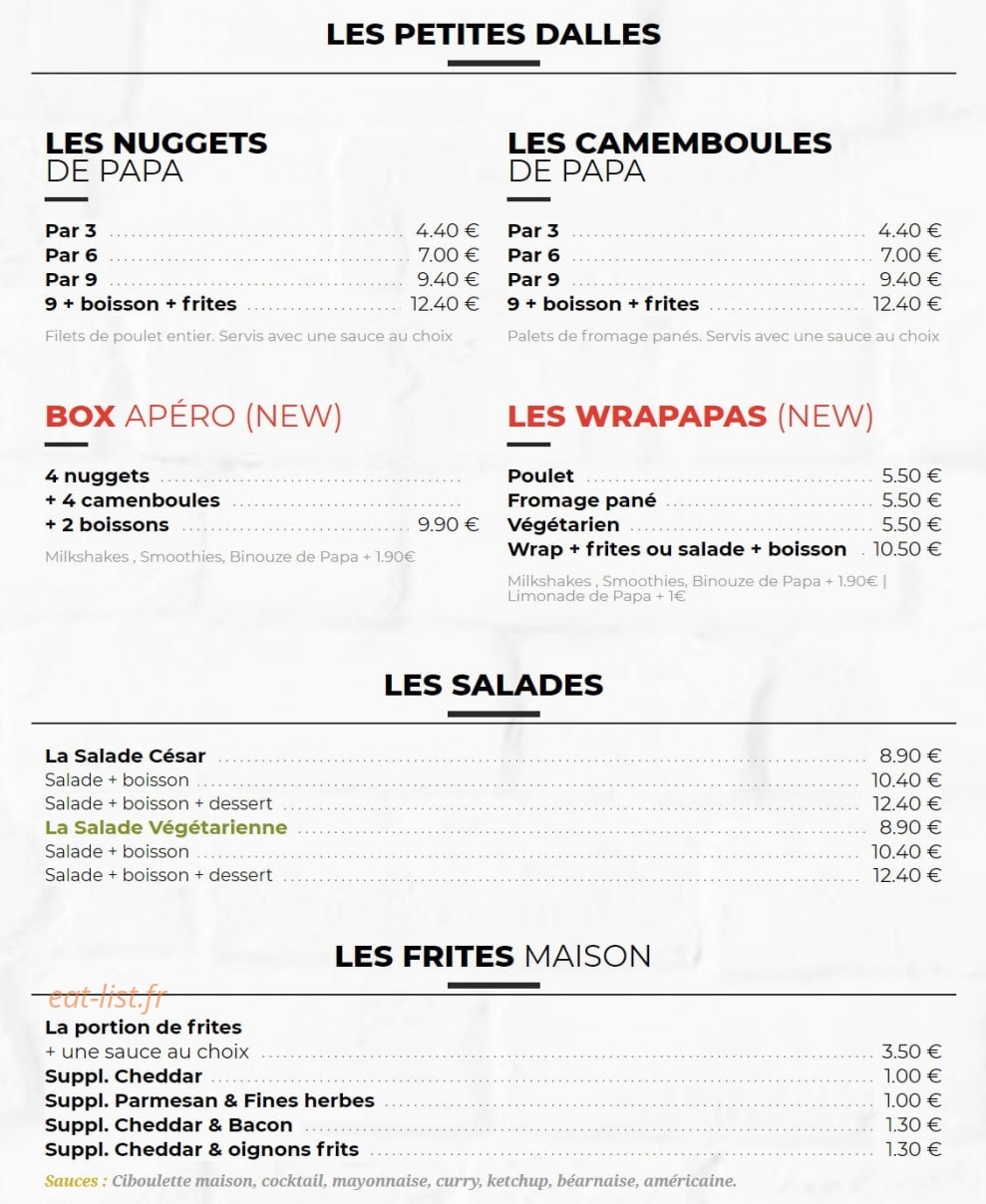 Les Burgers de Papa — carte page 3