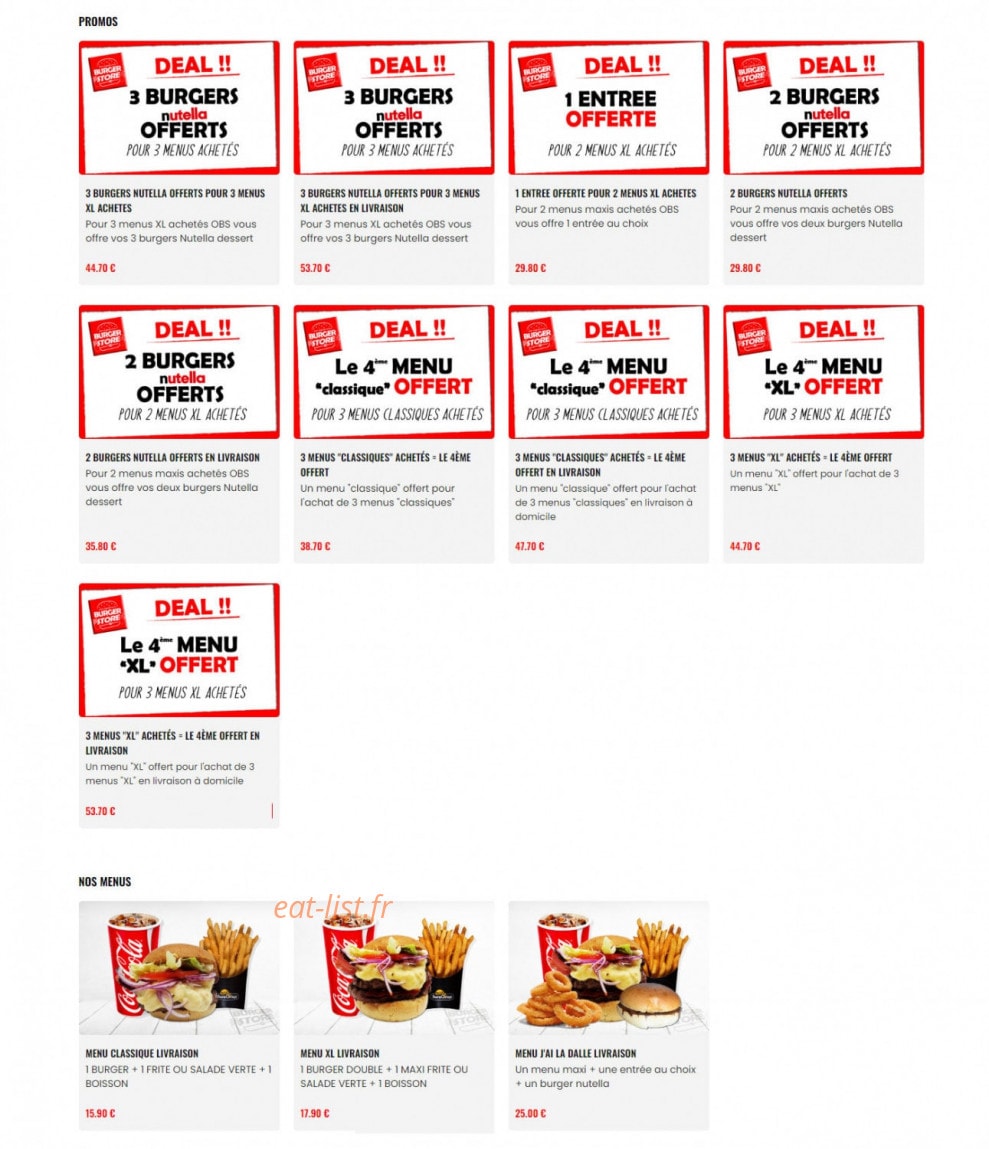 Original Burger Store — carte page 1