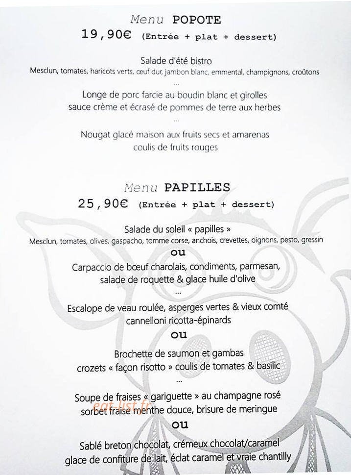 Popote & Papilles — carte page 3
