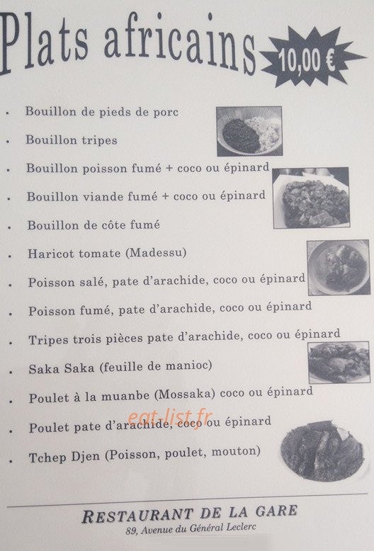 Restaurant de la gare — carte page 1
