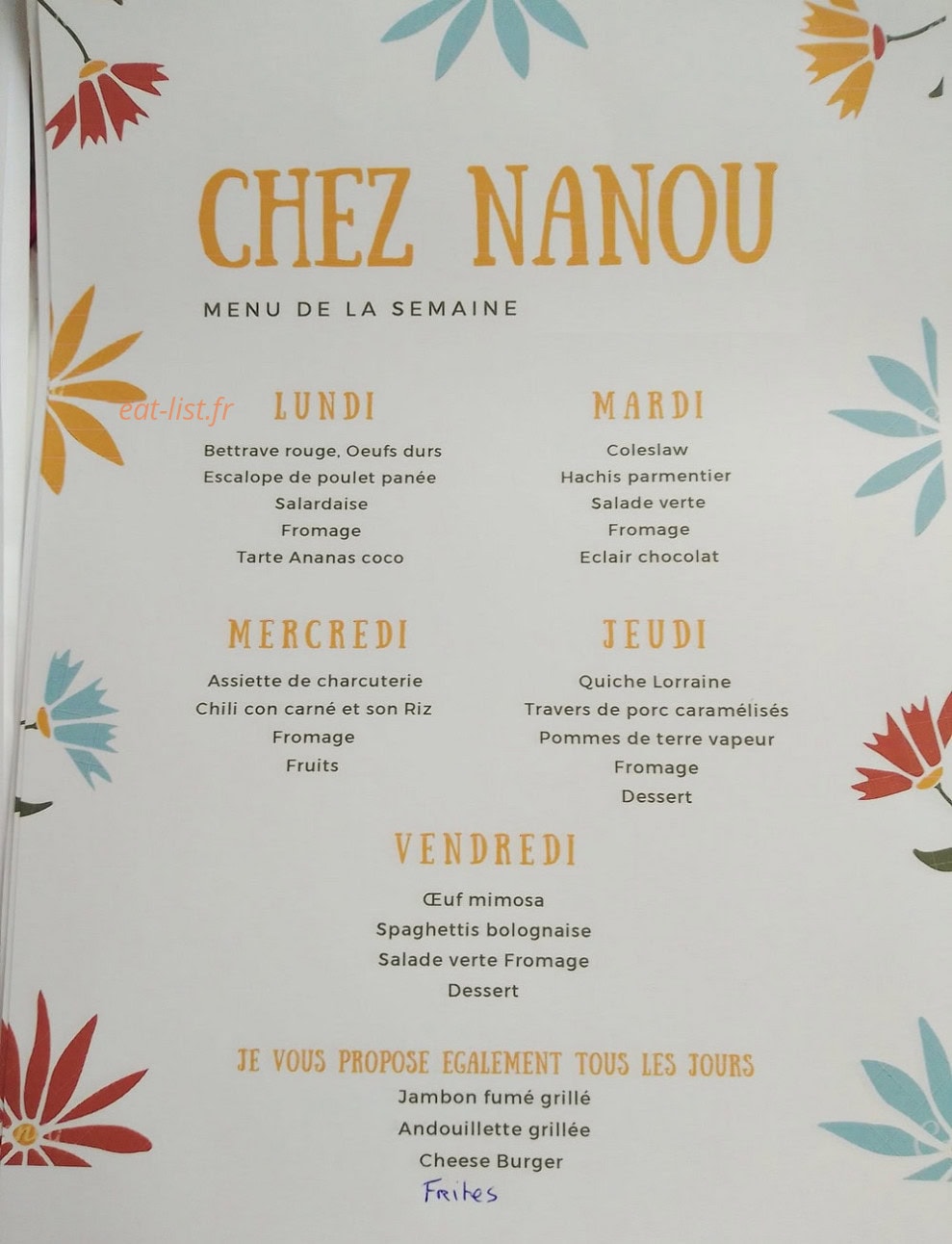 Chez Nanou — carte page 1