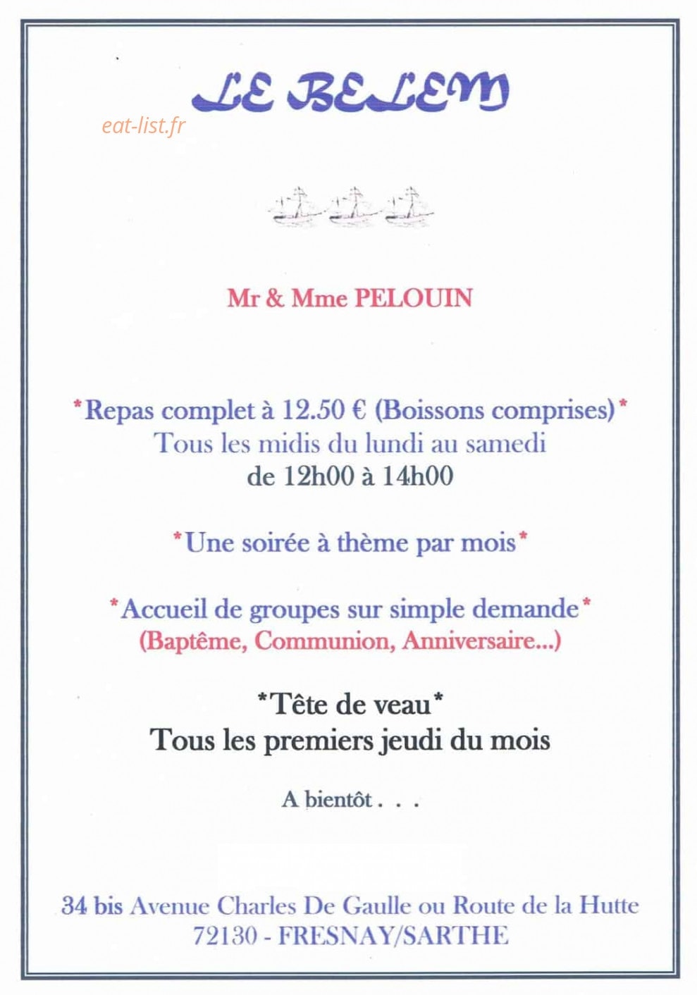 Resto Le Belem — carte page 2