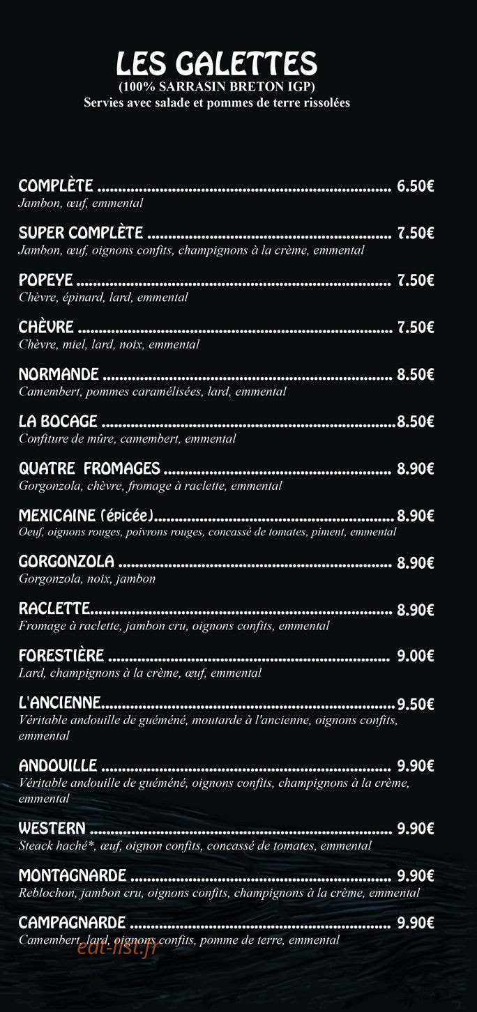 Carte et menu de Crêperie Les Ardoisieres à Saint Aubin de Locquenay — Les galettes
