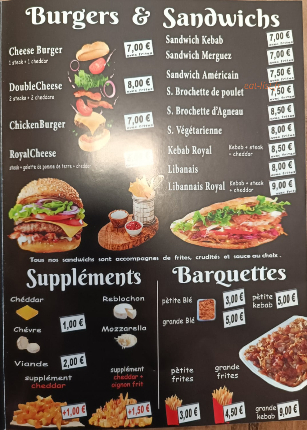 Carte et menu de Les Grillades de Sillé à Sille le Guillaume — Les burgers, sandwichs, ...