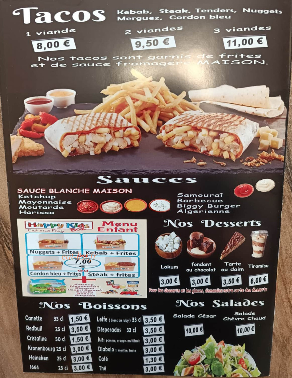 Carte et menu de Les Grillades de Sillé à Sille le Guillaume — Les tacos, desserts, ...