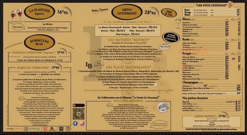 Carte et menu de La Baraque à Connerre — La carte