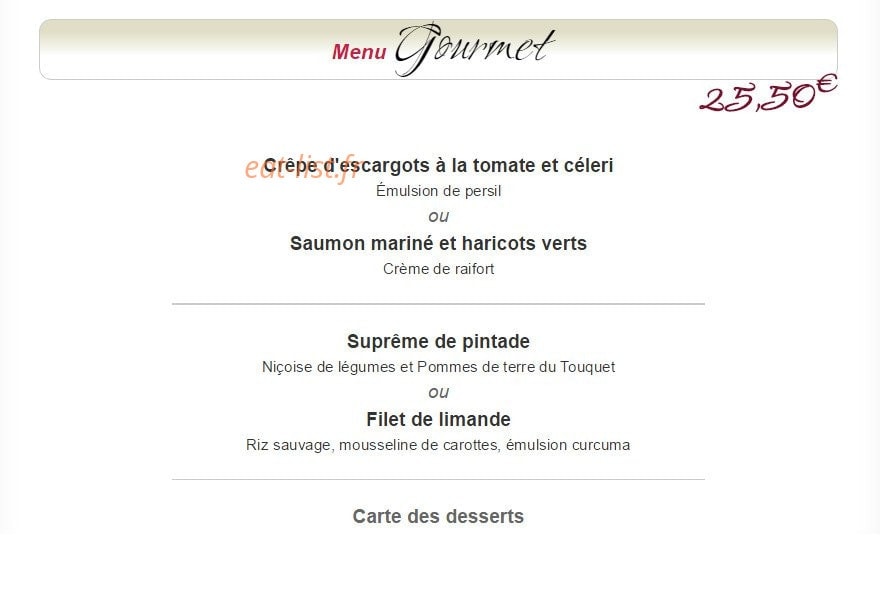 Carte et menu de Auberge de La Croix Margot à Beaumont sur Sarthe — Le menu gourmet