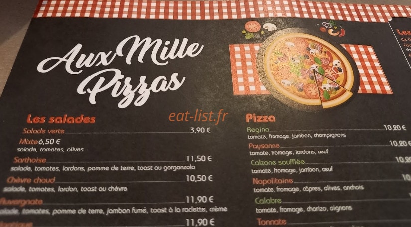 Aux Mille Pizzas — carte page 1