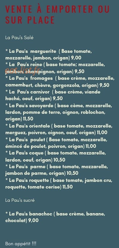 La Pau's Café — carte page 1