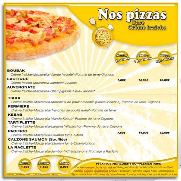 Saffa Pizza — carte page 1
