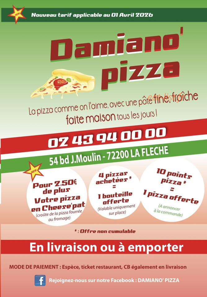 Carte et menu de Damiano pizza à La Fleche — 1